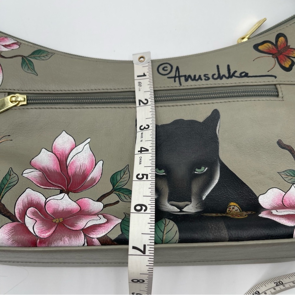 Anuschka Garden Panther Hand-Painted Leather Hobo Purse Dual Zip New - Picture 11 of 13